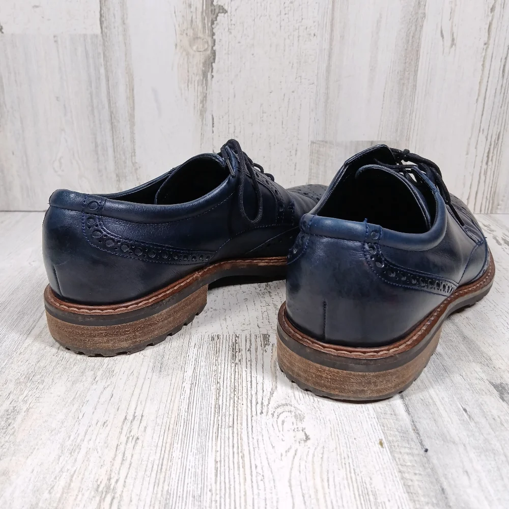 Ecco Shoes‎ Men's 9 Navy Blue Leather Wingtip Oxford Dress Brogue Detail
